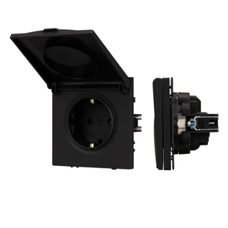 Фото #1 товара Механизм розетки влагозащищённый SCT-NOBE-MCP-SFPL-BK (230V, 16A) (Arlight, Черный оникс)