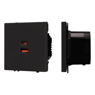 Фото #1 товара Механизм розетки с быстрой USB зарядкой SCT-NOBE-MUAC-SFPL-FC-BK (65W, QC3) (Arlight, Черный оникс)