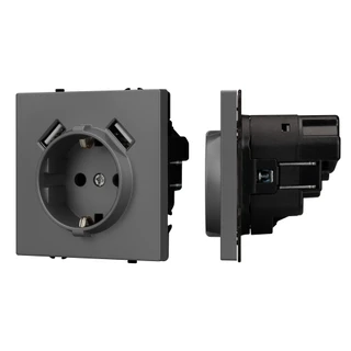Фото #1 товара Механизм розетки с USB зарядкой SCT-NOBE-MUAA-SFPL-GR (230V, 16A) (Arlight, Серый базальт)