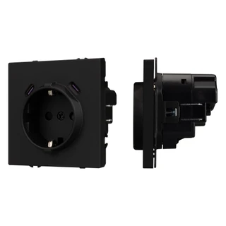 Фото #1 товара ARL NOBE Розетка зк со шторками с USB тип C+С софт-тач черный оникс SCT-MUCC-SFPL-BK (250V, 16A) (Arlight, -)