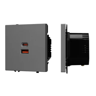 Фото #1 товара Механизм розетки с быстрой USB зарядкой SCT-NOBE-MUAC-SFPL-FC-GR (65W, QC3) (Arlight, Серый базальт)