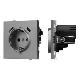 Фото #1 товара Механизм розетки с USB зарядкой SCT-TENDO-MUAC-PL-GR (230V, 16A) (Arlight, Графитовый)