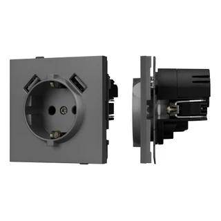 Фото #1 товара Механизм розетки с USB зарядкой SCT-TENDO-MUAA-SFPL-GR (230V, 16A) (Arlight, Матовый графитовый)