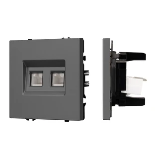 Фото #1 товара Механизм сдвоенной телефонной розетки SCT-NOBE-MTL2-SFPL-GR (RJ-11, 4C) (Arlight, Серый базальт)