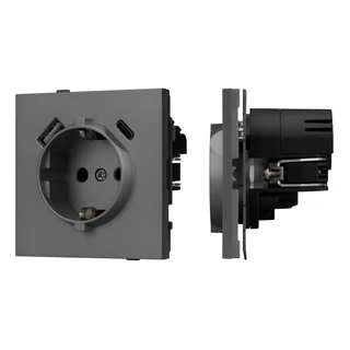 Фото #1 товара Механизм розетки с USB зарядкой SCT-TENDO-MUAC-SFPL-GR (230V, 16A) (Arlight, Матовый графитовый)