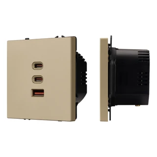 Фото #1 товара ARL NOBE USB Розетка тип А+С+С софт-тач золотой песок SCT-MUACC-SFPL-FC-GD (65W, QC3) (Arlight, -)