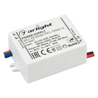 Фото #1 товара Блок питания ARJ-KE30300-PFC-TRIAC-A (9W, 300mA) (Arlight, IP44 Пластик, 5 лет)